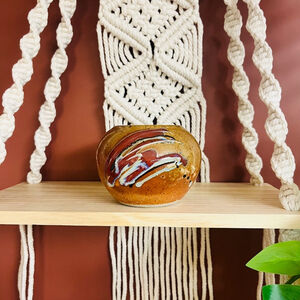 Blue Moon Pottery Small Round Vase With Metal Flower Frog Brown Boho Home‎ Decor